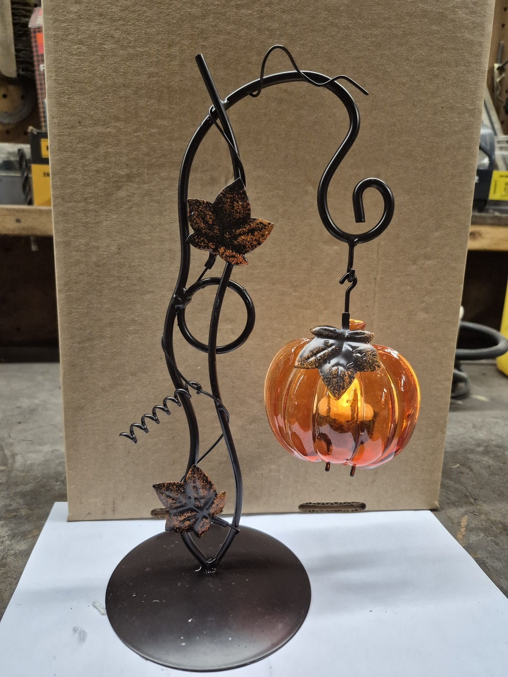 Nutcracker Designs Autumn Amber Glass Hanging Pumpkin Tea Light Holder
